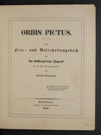 Orbis pictus : Ein Lern- und Unterhaltungsbuch für die wißbegierige Jugend mit 30 fein colorirten Tafeln