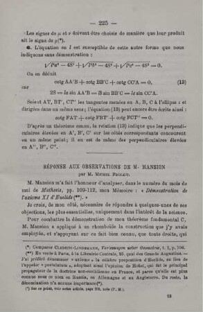 Réponse aux observations de m. mansion.