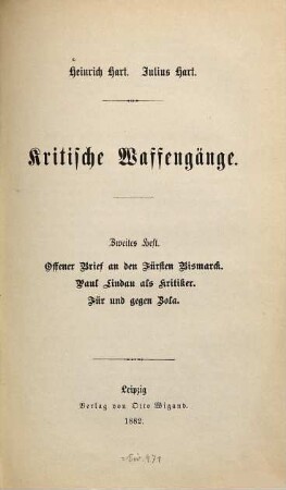 Kritische Waffengänge, 2. Offener Brief an den Fürsten Bismarck [u.a.]