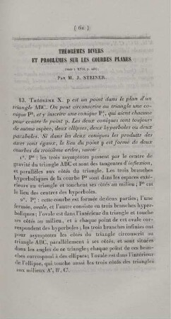 Théorèmes divers et problèmes sur les courbes planes.