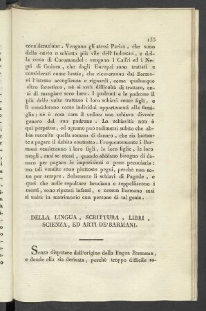 Della Lingua, Scrittura, Libri, Scienza, ed arti de' Barmani.