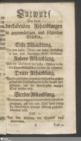 Entwurf von denen vorhabenden Abhandlungen in gegenwärtigen und folgenden Stücken