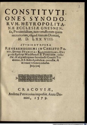 Constitutiones Synodorum Metropolis Ecclesiae Gnesnensis