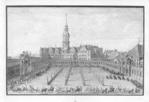 Aufzug der Wagen und Reiter zum Ringrennen der Damen am 6. Juni 1709 ( im hölzernen Amphitheater in Dresden) : Aufzug der Wagen und Reiter zum Ringrennen der Damen am 6. Juni 1709 (im hölzernen Amphitheater in Dresden) Deckfarben; 585 x 916 mm. 1710
