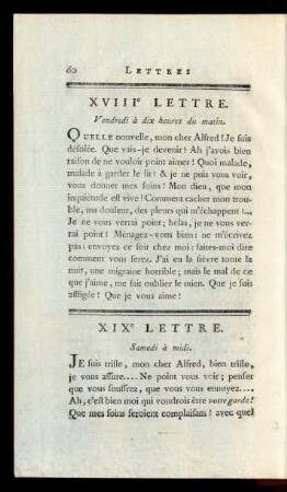 XVIIIe Lettre. Vendredi à dix heures du matin.