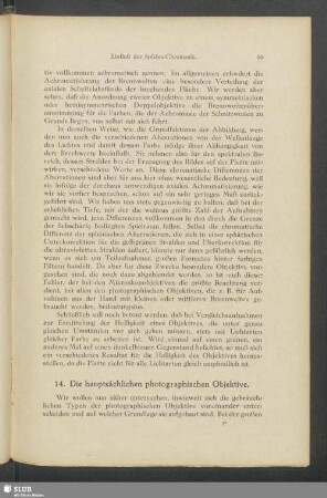 14. Die hauptsächlichen photographischen Objektive