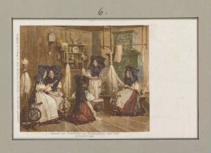 "Lebende Badische Volkstracht aus Allmannsweier, Amt Lahr: Spinnstube"