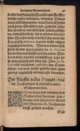 Der Fünffte rechte Grundt/ das die Halstarrigen Calvinisten rechte Schwermer sein.