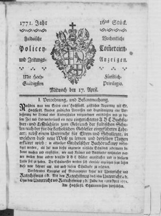 16tes Stück, Ausgabe vom 17. April 1771