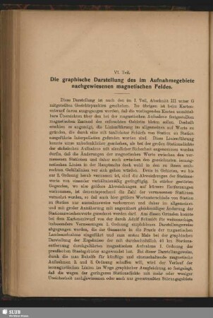 VI. Teil. Die graphische Darstellung des im Aufnahmegebiete nachgewiesenen magnetischen Feldes