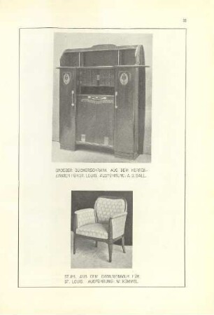 Grosser Bücherschrank aus dem Herrenzimmer für St. Louis ; Stuhl aus dem Damenzimmer für St. Louis
