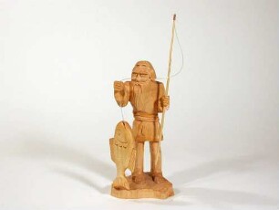 Holzfigur, Angler mit Fisch