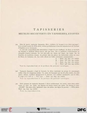 Tapisseries. Meubles recouverts en tapisseries, etoffes