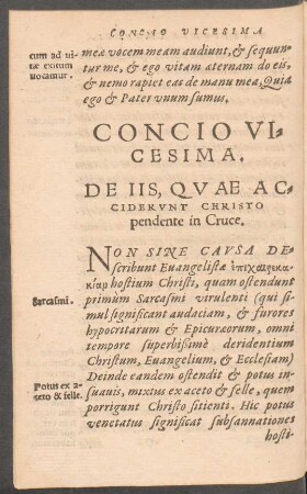 Concio Vicesima. De Iis, Quae Acciderunt Christo pendente in Cruce.