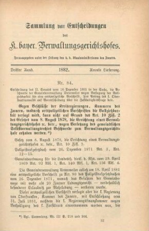 Dritter Band. 1882. Neunte Lieferung. - Nr. 84. - Nr. 95.