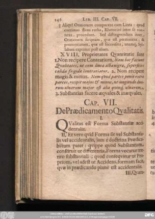 Cap. VII. De Praedicamento Qualitatis.