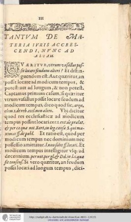 Tantvm de Materia Iyris Accrescendi, Nvnc Ad Aliam.