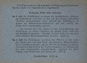 Zensurkarte (Auszug) der Film-Prüfstelle Berlin, 31.10.1931