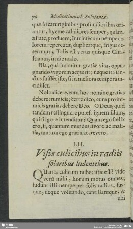 LII. Visis culicibus in radiis solaribus ludentibus