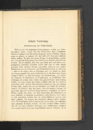 Zehnte Vorlesung. Beeinflussung des Stoffwechsels.