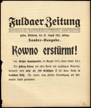 Ausgabe vom Mittwoch, den 18. August 1915.