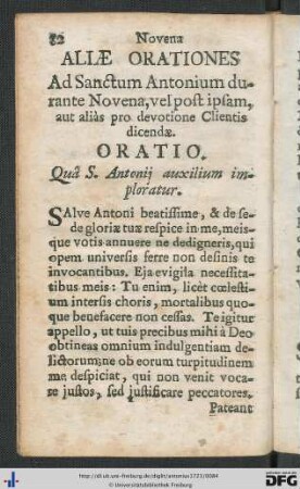 Novena aliae Orationes ad Sanctum Antonium durante Novena, vel post ipsam, aut aliàs pro devotione Clientis dicendae.