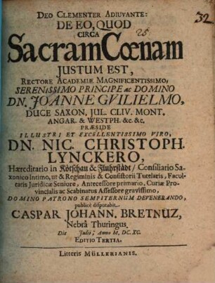 De Eo, Quod Circa Sacram Coenam Iustum Est