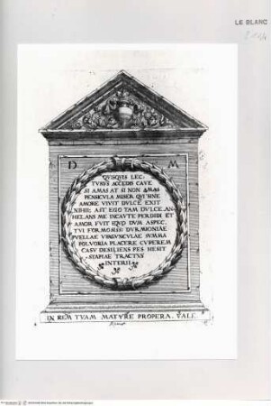 Monumenta clarorum doctrina praecipuè ..., Tafel 91: Grabmal eines jungen Mädchens(?) in Rom