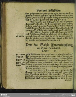 Von des Babsts Fewerweyhung am Oster Sonabendt. Caput 40.