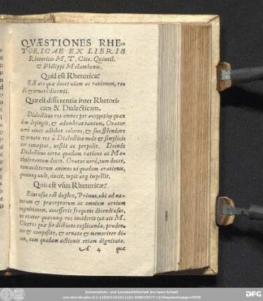 Questiones Rhetoricae Ex Libris Rhetoricis M. T. Cice. Quintil. & Philippi Melanchthonis.