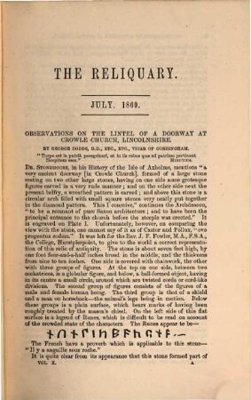 The reliquary : depository for precious relics, legendary, biographical, and historical, 10. 1869/70