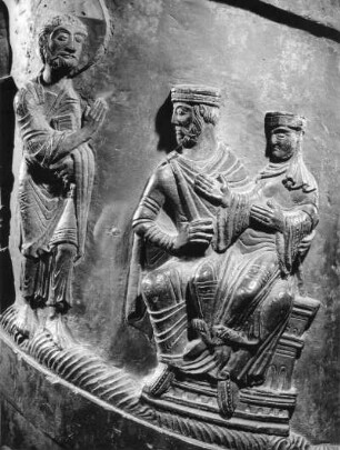 Johannes der Täufer vor Herodes Antipas, Bernwardsäule, Dom zu Hildesheim