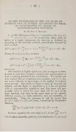 On the properties of the ... class of numbers and of other analogous to them, as investigated by means of representative notation. Plate I.
