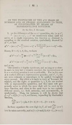 On the properties of the ... class of numbers and of other analogous to them, as investigated by means of representative notation. Plate I.