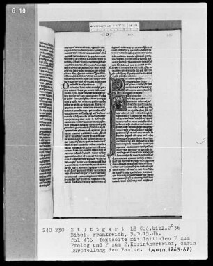 Bibel — Initiale P (aulus apostolus), darin der Apostel Paulus, Folio 436recto