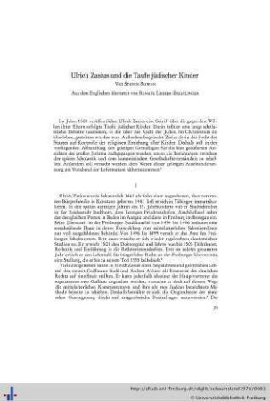 Ulrich Zasius und die Taufe jüdischer Kinder.