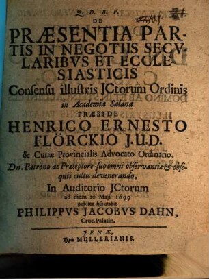De Praesentia Partis In Negotiis Secularibus Et Ecclesiasticis