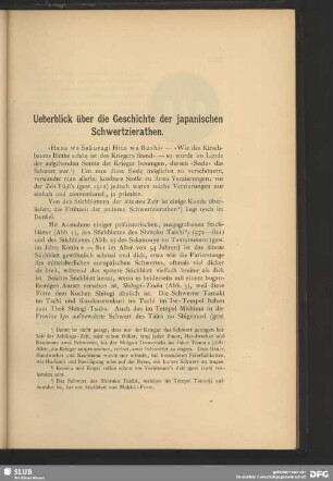 Ueberblick über die Geschichte der japanischen Schwertzierathen