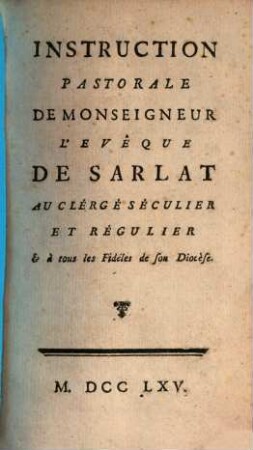 Instruction pastorale de Msgnr. l'Evêque de Sarlat