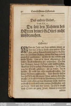 IV. Das andere Gebot, Exod. XX, 7. Du solt den Nahmen des Herren deines Gottes nicht mißbrauchen.