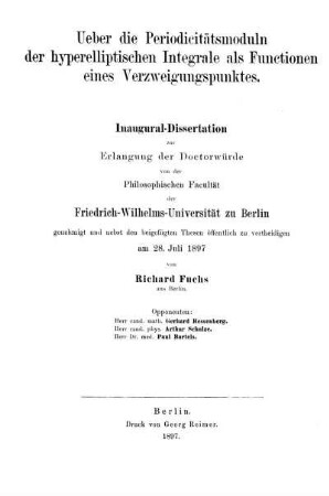 Ueber die Periodicitätsmoduln der hyperelliptischen Integrale als Functionen eines Verzweigungspunktes