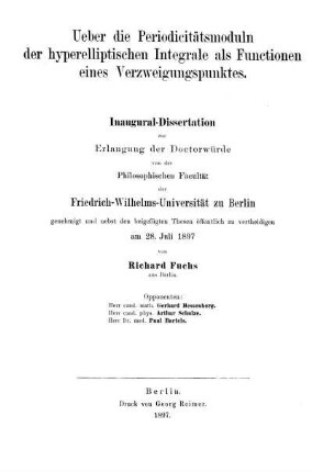 Ueber die Periodicitätsmoduln der hyperelliptischen Integrale als Functionen eines Verzweigungspunktes