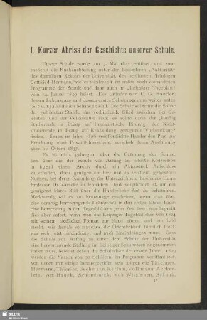 I. Kurzer Abriss der Geschichte unserer Schule