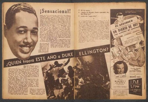 ¿Quién traerá este año a Duke Ellington? : ¡Sensacional! El río suena ... ¿Radio El Mundo, Radio Splendid, Radio Belgrano? ... Genio del "super-jazz" ...