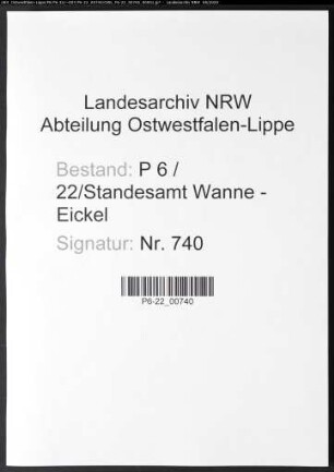 Sterberegister Standesamt Wanne-Eickel