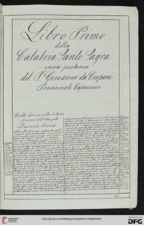 Libro primo della Calabria Santo Sagra