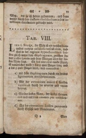 Tab. VIII. [Von der Milz.]