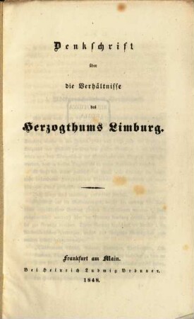 Denkschrift über die Verhältnisse des Herzogthums Limburg