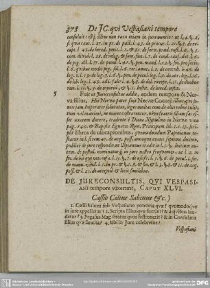 De Jureconsultis, Qui Vespasiani tempore vixerunt, Caput XLVI. cassio Caelius Sabinus & c.