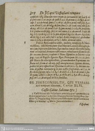 De Jureconsultis, Qui Vespasiani tempore vixerunt, Caput XLVI. cassio Caelius Sabinus & c.